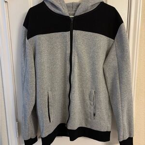 LR SCOOP Mens Gray Color Block Hoodie Pockets Sweatshirt Activewear Jacket Large